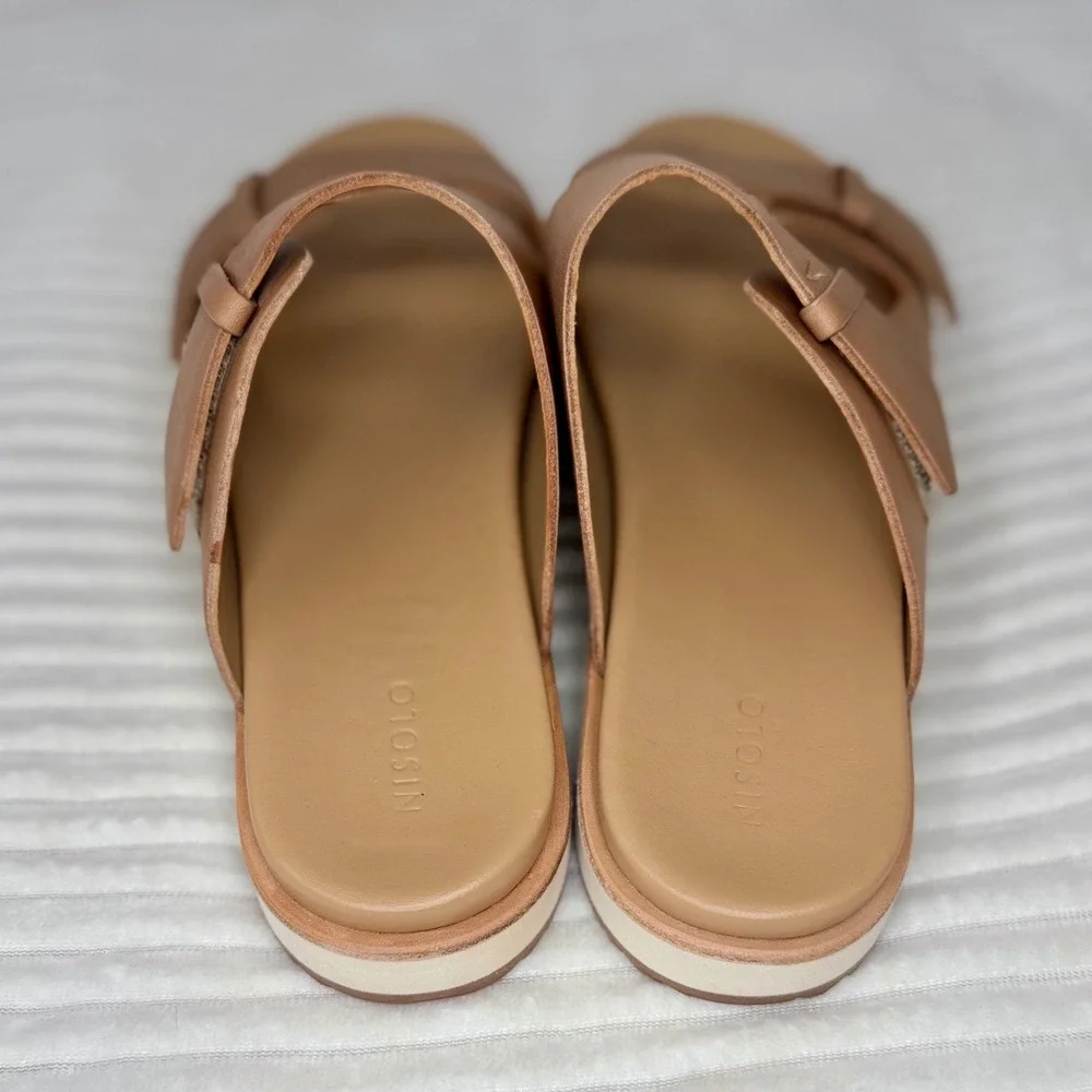 Nisolo Ella Go-To Flatform Women's 8 Sandal Almond Leather Double Strap Slide